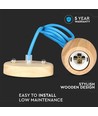 E27 houten pendelophanging met blauw snoer - Max 60W, elegant design, zonder lichtbron