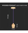 E27 pendel in walnoot met paars stoffen snoer - Ø7,3 cm, 1 meter kabel, zonder lichtbron