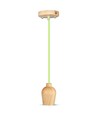 E27 pendel in walnoothout met groen stoffen snoer - Ø7,3cm, 1 meter kabel, mooi design