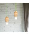E27 pendel in walnoothout met groen stoffen snoer - Ø7,3cm, 1 meter kabel, mooi design