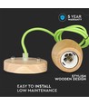 E27 pendel in walnoothout met groen stoffen snoer - Ø7,3cm, 1 meter kabel, mooi design