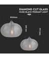 Ø35cm pendellamp met diamantgeslepen glas, E27 - Zwart, metaal, max 60W, zonder lichtbron