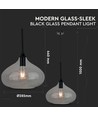 Ø28,5cm pendellamp van zwart glas - E27 fitting, max 60W, IP20 binnen, zonder lichtbron