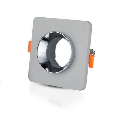 Vierkante inbouwspot van gips met chromen ring - Voor GU10 / GU5.3, grijs, 2 jaar garantie