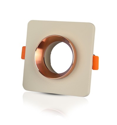 GU10 Vierkante downlight - Off-white met mat rosegoud, Gat: 8cm, excl. lichtbron en fitting