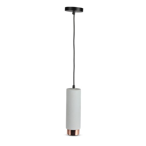 GU10 pendellamp van gips en metaal - Rond, grijs met mat rose gold onderkant, IP20 binnen, zonder lichtbron