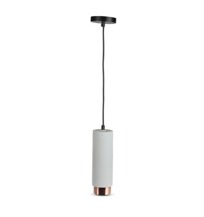 GU10 pendellamp van gips en metaal - Rond, grijs met mat rose gold onderkant, IP20 binnen, zonder lichtbron