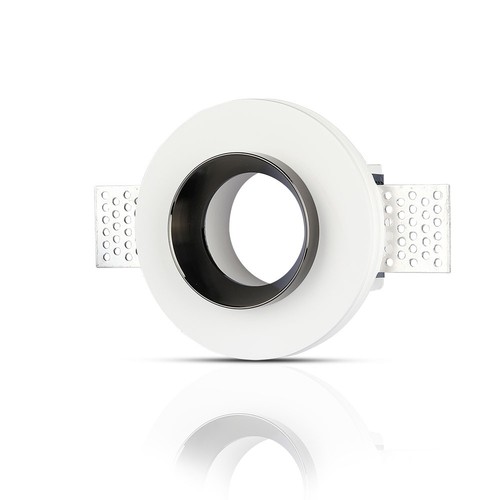GU10 inbouwspot in gips - Rond, wit/chroom, Ø10cm, IP20, zonder lichtbron