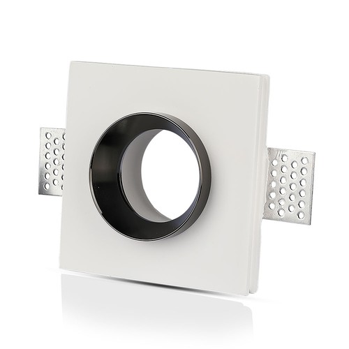 GU10 gips inbouwspot, vierkant - Wit + chroom, 100x100mm, IP20, 5 jaar garantie