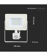 30W LED breedstraler met sensor, Samsung LED - IP65, wit, 6400K