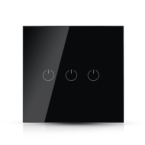 WiFi 3-weg touch schakelaar, zwart - 2200W, werkt met Google Home en Alexa, 3 Gang 1 Way