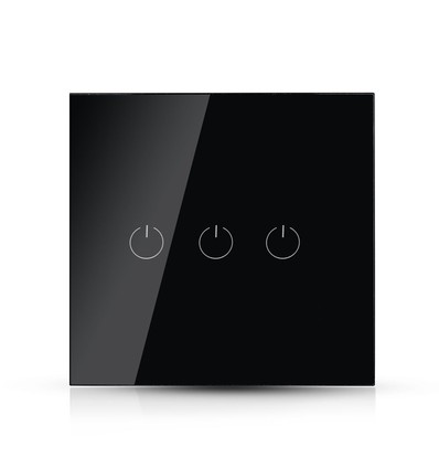 WiFi 3-weg touch schakelaar, zwart - 2200W, werkt met Google Home en Alexa, 3 Gang 1 Way