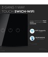 WiFi 3-weg touch schakelaar, zwart - 2200W, werkt met Google Home en Alexa, 3 Gang 1 Way