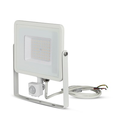 50W LED breedstraler met sensor - IP65, 4000lm, warm wit, PIR bewegingssensor, witte rand