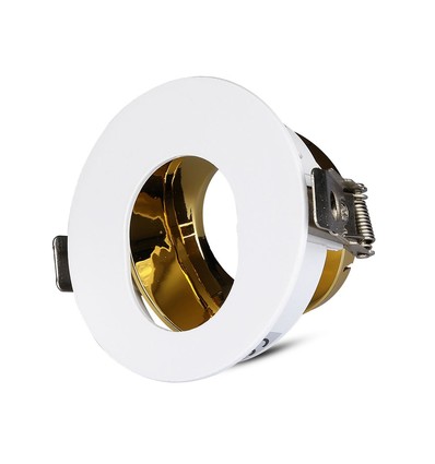 GU10 inbouwspot - Rond, wit/goud, aluminium, IP20, gat: Ø7,5 cm, afm: Ø8 cm