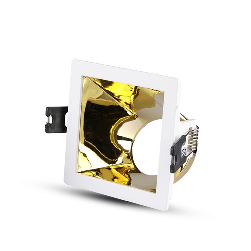 GU10 inbouwspot - Vierkant, wit/goud, aluminium, gat: 80x80mm, zonder lichtbron
