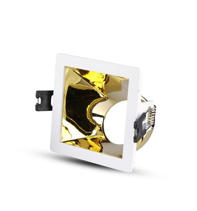 GU10 inbouwspot - Vierkant, wit/goud, aluminium, gat: 80x80mm, zonder lichtbron