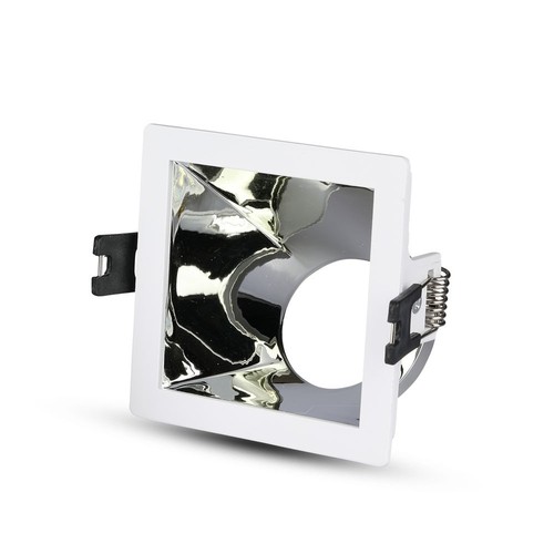 GU10 inbouwspot, vierkant - Wit/chroom, aluminium, gat: 80x80 mm, zonder lichtbron