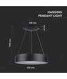20W LED hanglamp, Ø45cm, zwart - Dimbaar, 3000K, 120cm draad, warm wit