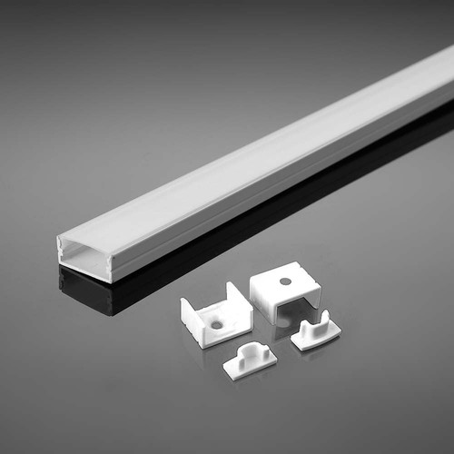 2m witte aluminium profiel montageset - Inclusief montageclips, afdekking en eindkappen, 17,4x7mm, wit