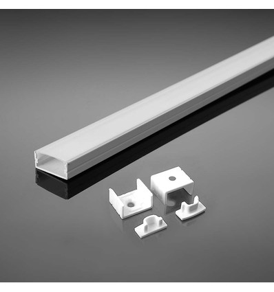 2m witte aluminium profiel montageset - Inclusief montageclips, afdekking en eindkappen, 17,4x7mm, wit