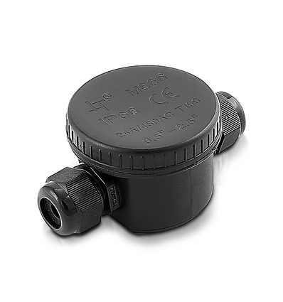 Waterdichte 2-weg kabeldoos - IP66, zwart, 24A, UV-bestendig, 450V, voor breedstralers