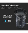 1W LED Inbouwspot Grondlamp (12V) 6500K-Zwart, IP67