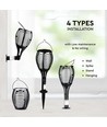 Zonnecel luxe tuinlamp 4-in-1 - Zwart, vlam effect, 65 cm hoog