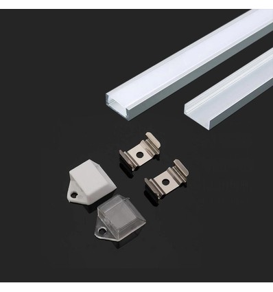 2m aluminium profiel montageset - Inclusief montageclips, afdekking en eindkappen, 15,55x5,9mm
