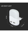 V-tac Nachtlamp met USB - Automatische inschakeling bij duisternis, Samsung chip, 0,45W, 3000K, vierkant