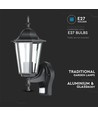 E27 Wandlamp m. sensor - IP44 buiten, zwart, zonder lichtbron