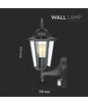 E27 Wandlamp m. sensor - IP44 buiten, zwart, zonder lichtbron