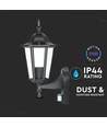E27 Wandlamp m. sensor - IP44 buiten, zwart, zonder lichtbron