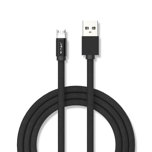 MicroUSB-kabel 1m zwart - Katoenen stof, MicroUSB naar USB-A