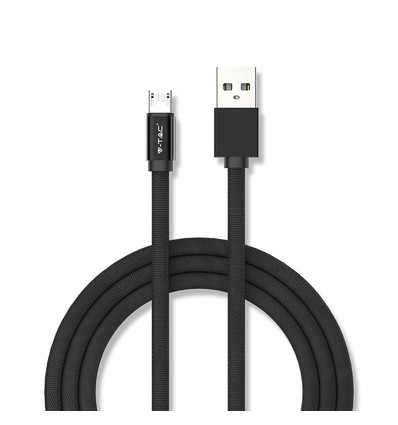 MicroUSB-kabel 1m zwart - Katoenen stof, MicroUSB naar USB-A