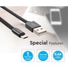 MicroUSB-kabel 1m zwart - Katoenen stof, MicroUSB naar USB-A