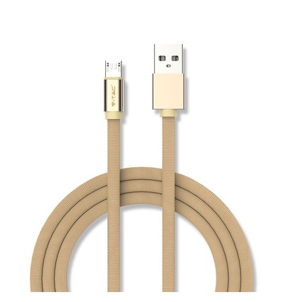 MicroUSB-kabel 1m messingkleurig - Katoen, MicroUSB naar USB-A