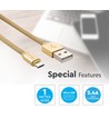 MicroUSB-kabel 1m messingkleurig - Katoen, MicroUSB naar USB-A