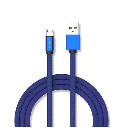 1m Micro USB kabel, 2.4A - Blauw, Ruby Series, katoen gevlochten, snelladen