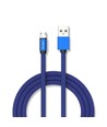 1m Micro USB kabel, 2.4A - Blauw, Ruby Series, katoen gevlochten, snelladen
