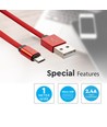 MicroUSB-kabel 1m rood - Katoenen stof, MicroUSB naar USB-A