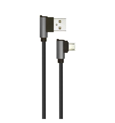 1m Micro USB kabel L-Type, 2.4A - Black Diamond Series, zwart, geweven katoen