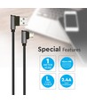 1m Micro USB kabel L-Type, 2.4A - Black Diamond Series, zwart, geweven katoen