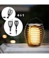 Zonnecel luxe tuinlamp 4-in-1 - Zwart, vlam effect, 65 cm hoog