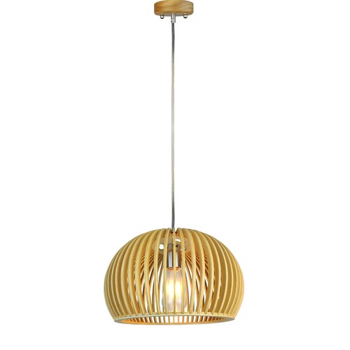 E27 pendellamp van hout, rond - Ø33cm, oosters design, houten kap en rozet, zonder lichtbron