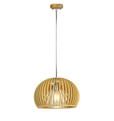 E27 pendellamp van hout, rond - Ø33cm, oosters design, houten kap en rozet, zonder lichtbron