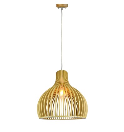 Ø45cm Houten pendellamp - Kegelvormig design, chroom details, E27 fitting, zonder lichtbron