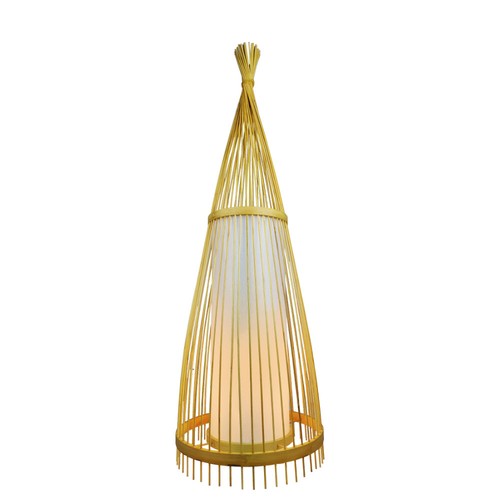 Vloerlamp van hout met rotan kap, E27 fitting - Ø45cm, Hoogte: 150cm, 1,8m snoer, zonder lichtbron
