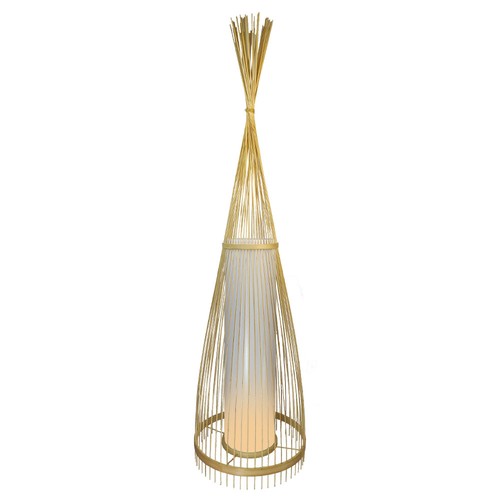 Houten vloerlamp met rotan kap, E27 - Ø40cm, hoogte 100cm, IP20, zonder lichtbron
