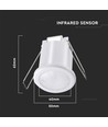 PIR plafondsensor voor inbouw, 360° - Wit, 400W LED, 8m bereik, IP20
